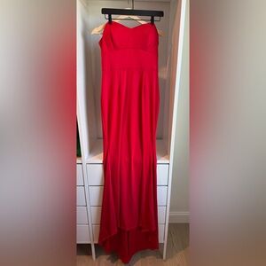 Strapless Red Evening Gown - Elegant Long Silhouette